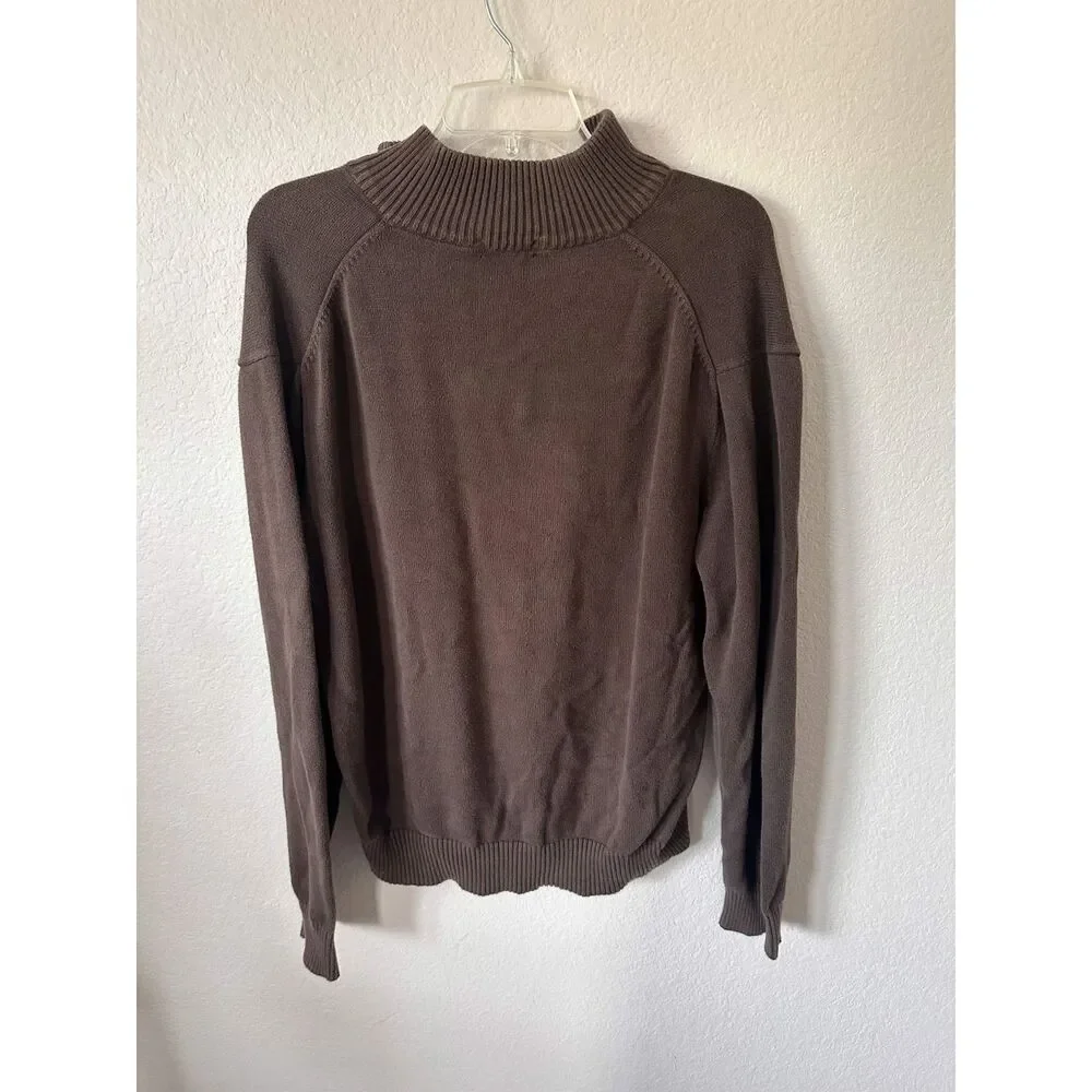 J Crew Men's XL Quarter Zip Sweater Brown Mock Neck Cotton Knit Pullover Cozy
